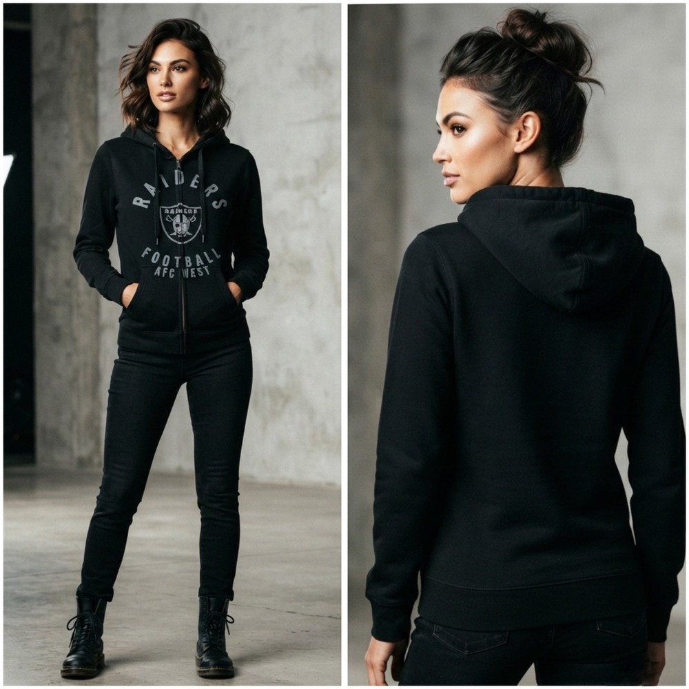 Las Vegas Raiders NFL Team Apparel Zip Up Hoodie Womens Small Black Sweatshirt